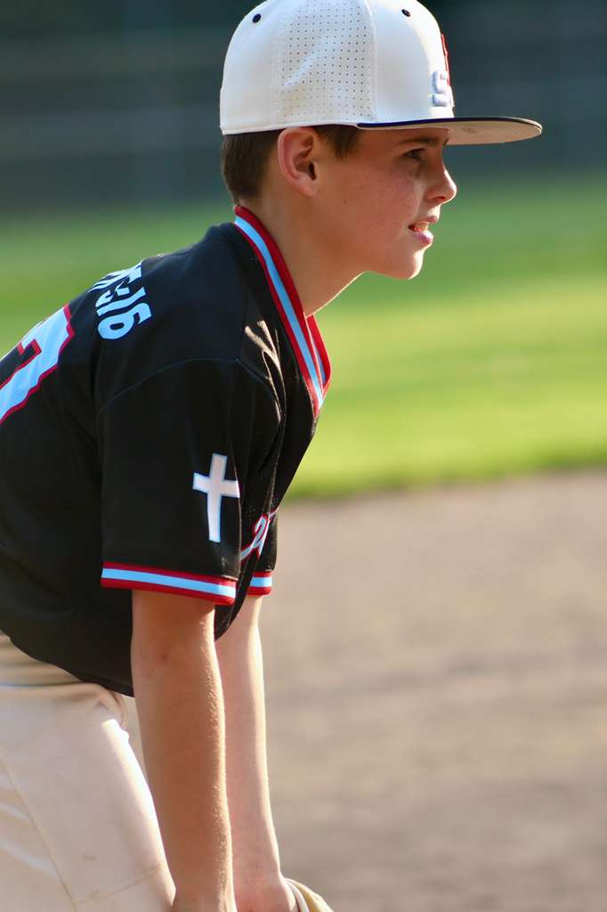 Player in ready stance, focused on the play